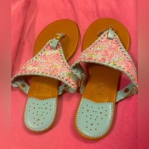 Coral Palms Sandals Lily Print NWOT